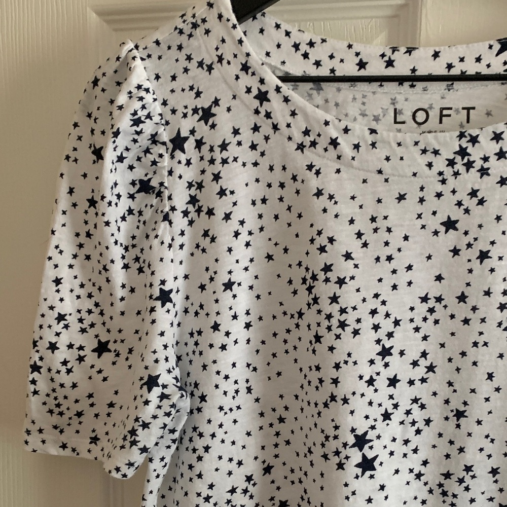 LOFT White and Black Star Pattern Blouse - Picture 3 of 9